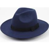 👉 Zonnehoedje marine active mannen vrouwen Heren / dames retro Britse stijl wollen jazzpet grote rand zonnehoed (marine)