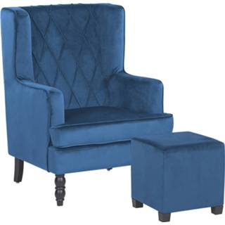 👉 Fauteuil blauw fluweel met hocker SANDSET 4251682245678