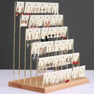 👉 Oorbel houten goud active Massief oorbellen opbergrek displaystandaard, stijl: 6 lagen (goud)