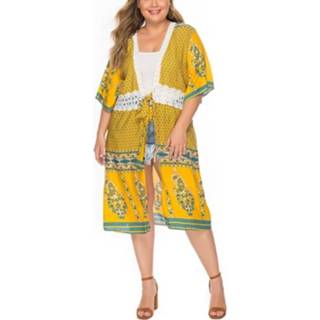 👉 Zonnebrand geel XXXL active Vakantie Zonbescherming Kleding Kanten Stiksels Bloem Top (Kleur: Maat: XXXL)