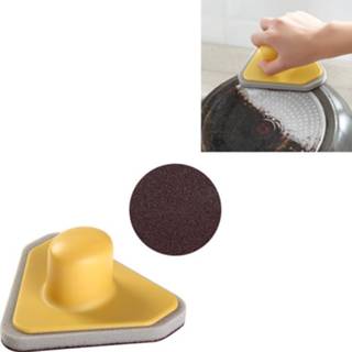 👉 Ontroest geel active Keuken Huishouden Driehoek Reiniging Ontsmetting Ontroesten Pot Borstel Spons Veeg (Geel)