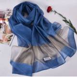 👉 Zonnebrandcreme blauw zijde active vrouwen Dames zijden zonnebrandcrème sjaal strandlaken sjaal, grootte: 200 cm (denim blauw)