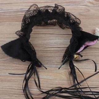 👉 Hoofdband zwart active vrouwen Cute Lace Cat Ears haartoebehoren (zwart)