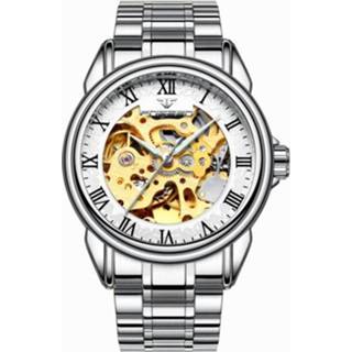 👉 Waterdicht horloge wit staal active mannen FNGEEN 8866 heren mode dubbelzijdig hol automatisch mechanisch (wit oppervlak)