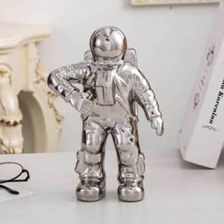 👉 Vaas keramiek keramische zilver active Astronaut model gedroogde bloemen voor tafelblad decor tool, vorm: wandelen (zilver)