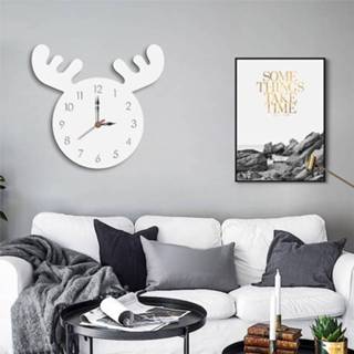 👉 Wandklok wit active Herten hoofd patroon creatieve woonkamer decoratieve (wit)