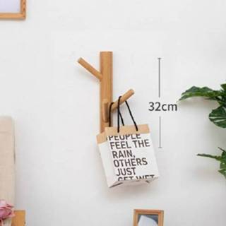 👉 Kapstok bamboe houten active Muurhanger Haak Kleerhanger Stand Muur Ophangbeugel, Stijl: 3 Haken (natuurlijke kleur)