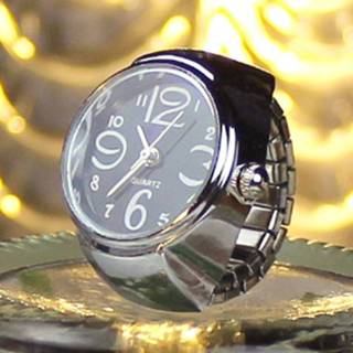 Analoog horloge zwart steel active mannen vrouwen 2PCS L04 wijzerplaat quartz Creative Cool Elastic Finger Ring Watch voor / (zwart)