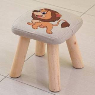 👉 Kruk houten stoffen active kinderen Massief vierkante Creatieve kinderstoel Sofa (leeuw)