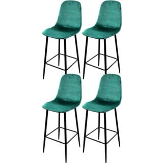 👉 Barkruk donkergroen metalen groen Gebor - Velvet Met Poten Green Luxe Uitstraling Set Van 4 Stuks 8720359701909