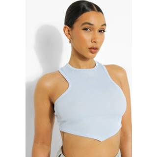 👉 Geribbelde Crop Top Met Zakdoek Zoom, Pale Blue