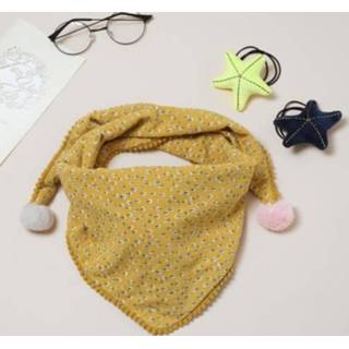 👉 Sjaal gele active jongens meisjes Herfst en winter katoenen kanten rand wilde warme driehoekige met bontballen, lengte (cm): 80-100cm (gele bloem)