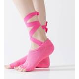 👉 Sock rood antislip rose active Yoga Five-Finger Socks Open-Toe Lace-Up Dance Particle Socks, Maat: One Size (Rose Red)