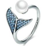 👉 Parelring zilveren diamanten schuim active vrouwen Vrouwelijke sterling open ring zeemeermin parel