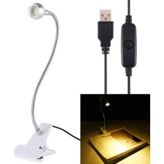 👉 3W 360 graden rotatie USB metalen flexibele nek wit licht LED-licht met schakelaar en clip (zilver)
