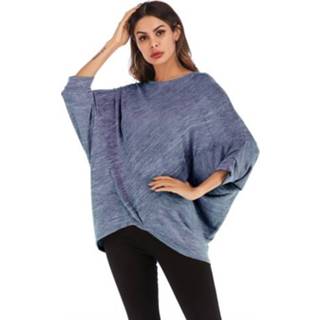 👉 Blous blauw active Modieuze losse blouse met ronde hals en lange mouwen (kleur: blauw, maat:één maat)