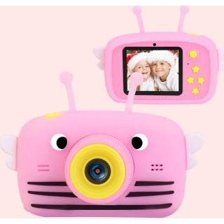 👉 Digitale camera roze active kinderen HoneyBee speelgoedcamera HD voor en achter Dual-lens Cartoon (roze)