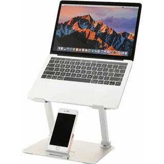 👉 Laptop standaard aluminium zilver active In hoogte verstelbare laptopstandaard notebook Koelplatformhouder, Stijl: met houder voor mobiele telefoon (zilver)