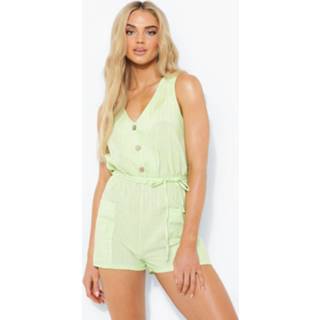 👉 Wide Romper Met Nephoornen Knopen En Zakken, Lime