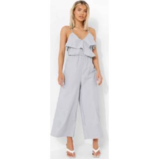 👉 Gestreepte Cullotte Jumpsuit Met Ruches, Black