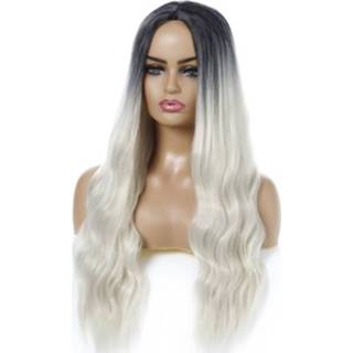 👉 Pruik active vrouwen Dames golvend krullend haar gradiënt lang (WIG-345A (zilverwit))