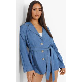 👉 Baggy Chambray Blazer Met Ceintuur En Zakken, Mid Blue