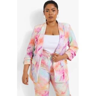 👉 Plus Tie Dye Blazer Met Geplooide Mouwen, Pink