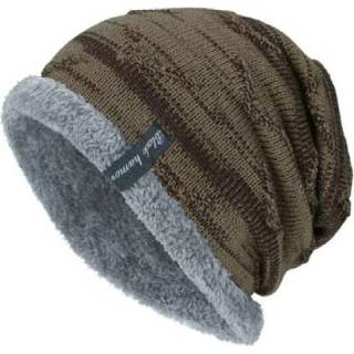 👉 Muts kaki fluwelen active mannen Winter Heren Plus Warme Wollen Buitensporten Ski Gebreide Muts, Maat: One Size (Khaki)