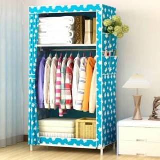 👉 Kledingkast blauw stoffen active baby's Niet-geweven kast Baby-opbergkast Opvouwbare stalen enkele Slaapkamermeubilair, afmeting: 70x45x150cm (blauw)