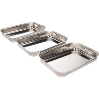 👉 Schaal RVS zilverkleurig Set Van 3x Vleeswaren / Beleg Schalen - Bakjes Broodbeleg Serveren 8720276021371
