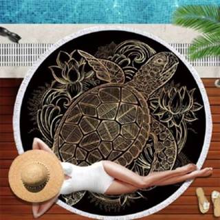 👉 Strandlaken active Dierlijke patroon ronde superfijne vezel met kwastje, afmeting: 150 x cm (Lotus Turtle)