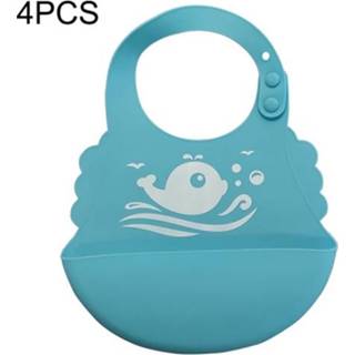 👉 Slab blauw siliconen active baby's 4 STKS Baby slabbetje speeksel handdoek maaltijd pocket cartoon (Blue Whale)