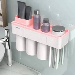 👉 Tandenborstelhouder roze active Gratis ponsen set badkamerplank, stijl: 3 kopjes (roze)