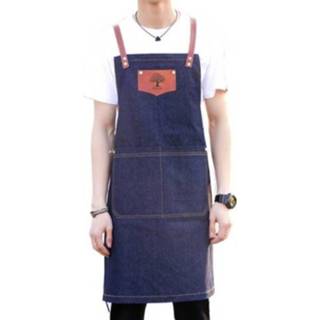 👉 Schort blauw active Denim bos patroon tekening kapper overall (blauw)