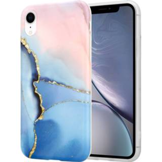 👉 Roze blauw goud marmer ShieldCase Magical Gold iPhone Xr hoesje (roze/blauw) 7424904382377