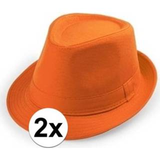 👉 Trilby hoedje oranje polyester volwassenen active 6x hoedjes voor