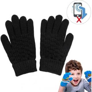 👉 Touchscreen handschoen zwart wol active vrouwen mannen kinderen Winter Handschoenen Dames Heren Warme Stretch Gebreide Wanten Imitatie Dikker Vingerhandschoenen (Kinderen Zwart)
