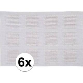 👉 Onderlegger witte wit kunststof active 8x onderlegger/placemat met gevlochten/geweven uiterlijk 45 x 30 cm