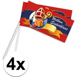 👉 Rood 4x Welkom Sinterklaas zwaaivlaggetjes 38 cm
