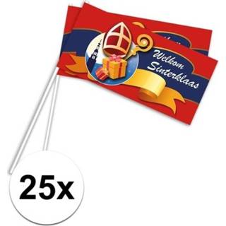 👉 Rood 25x Welkom Sinterklaas zwaaivlaggetjes 38 cm
