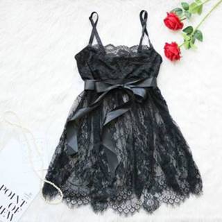 👉 Pyjama zwart XXXXL active 3 STKS Fat MM Sexy Perspective Lace Sling pyjama's, maat: (zwart)