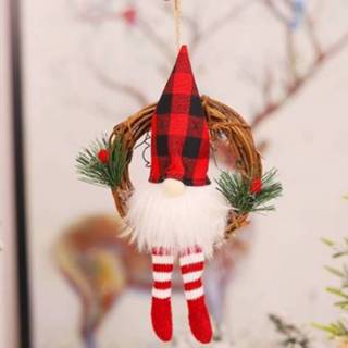 👉 Kerstversiering rood zwart active 2 STUKS Venster Aankleden Props Forester Faceless Doll Zittend Op Rotan Ring Hanger Met Verlichting (Rood Zwart)