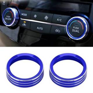 👉 Airconditioner blauw metalen active 2 STUKS Auto Knop Case voor Nissan X-TRAIL (Blauw)