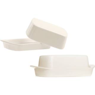 👉 Botervloot wit porselein Set van 2x stuks botervloten met deksel 19 x 12 7 cm