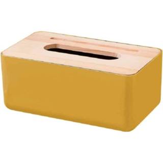 👉 Ladebox geel active Gegroefde Home Woonkamer Tissue Box met Log Cover, Telefoonhouder Functie (Geel)