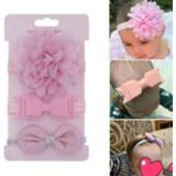 👉 Hoofdband roze active kinderen 3 in 1 Boog Bloem Haarband Haarring Gelezen Tiara (Diep roze)