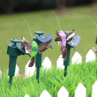 👉 Ornament active Ornamenten Trilling Zonne-energie Dansende vliegende kolibries met veren, Tuinmuur Decoratie Tuinieren Pastoraal Speelgoed, Willekeurige kleurlevering