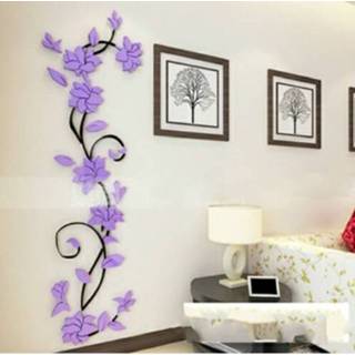 👉 Muursticker zwart paars acryl active 3D Muurstickers Bloemvorm Modieus Afneembaar Waterdicht DIY Woondecoratie, Maat: 180x54CM (Zwart + Rechts)