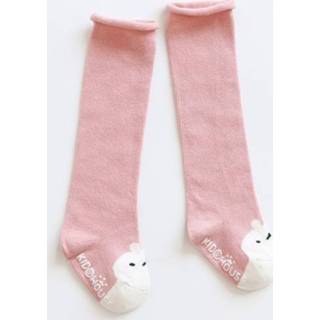 👉 Sokken roze antislip m active baby's kinderen peuters Herfst en winter baby dij curling losse mond cartoon peutersokken, maat: (roze konijn)