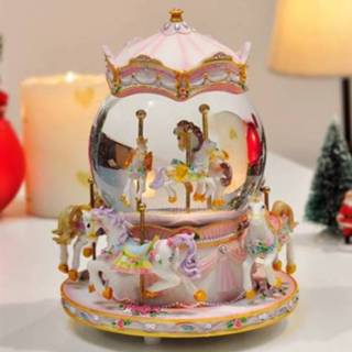 👉 Kristallen bol roze active Merry-go-round sneeuwvlok muziekdoos verjaardagscadeau (roze)